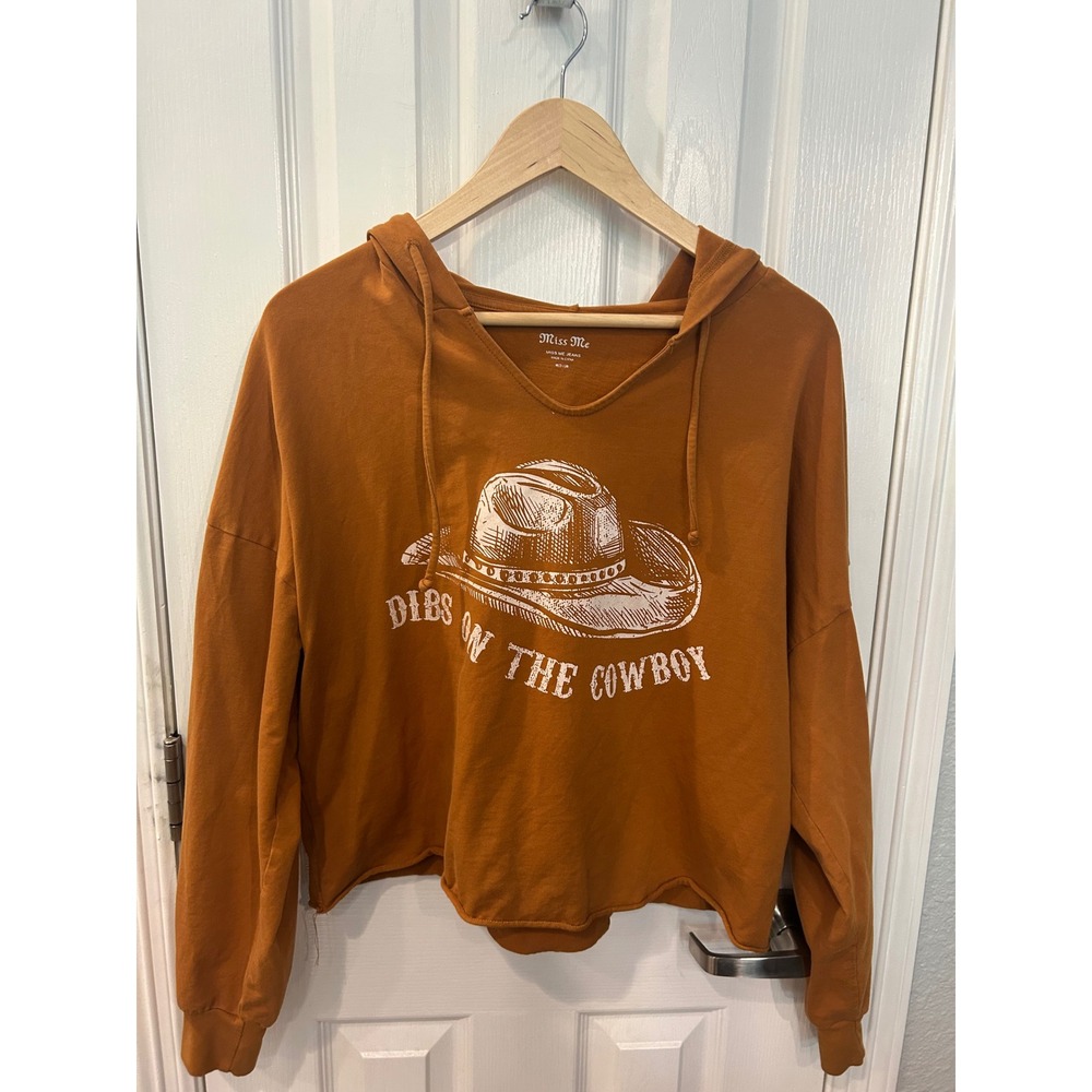 Miss Me Hoodie Orange Dibs On The Cowboy Graphic Cropped Western Sweatshirt
